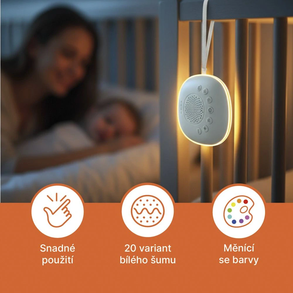 Přenosný usínací modul Premium s LED světlem, bílým šumem a zvuky, White