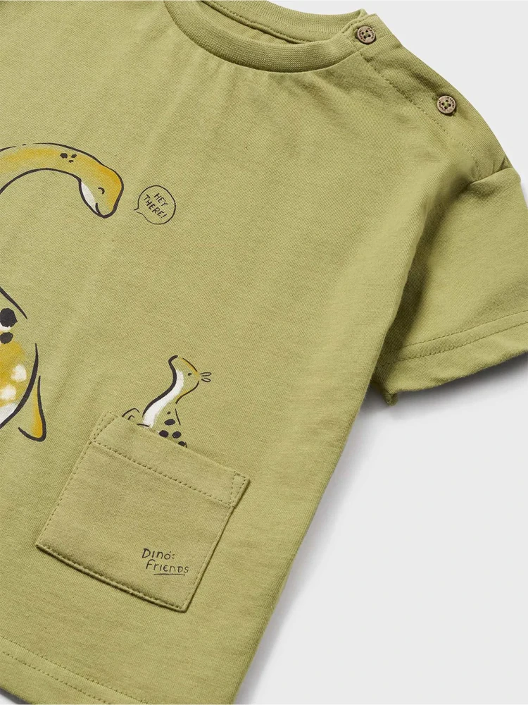 Chlapecké triko krátký rukáv s Dinosaury a kapsičkou Mayoral 1027-81 zelené velikost 92