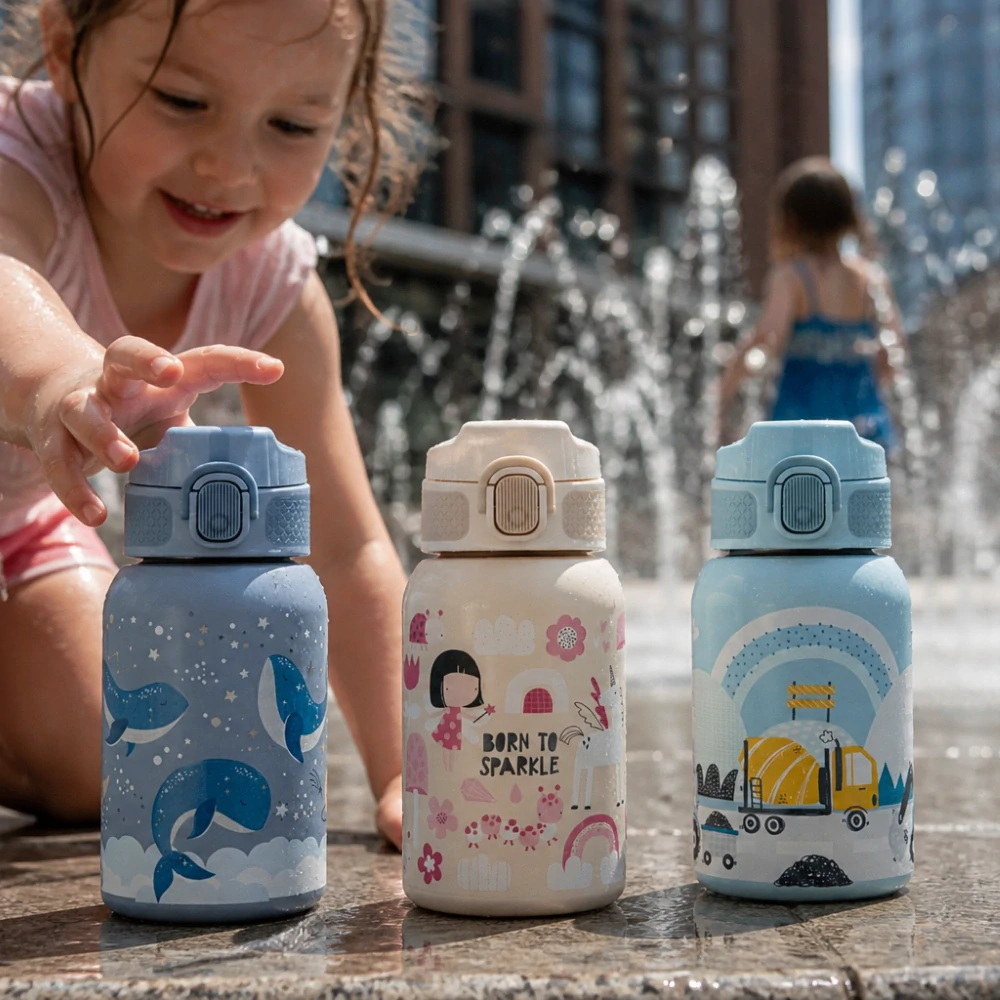 PETITE&MARS Láhev nerezová termo se slámkou 350 ml Work Zone 12m+