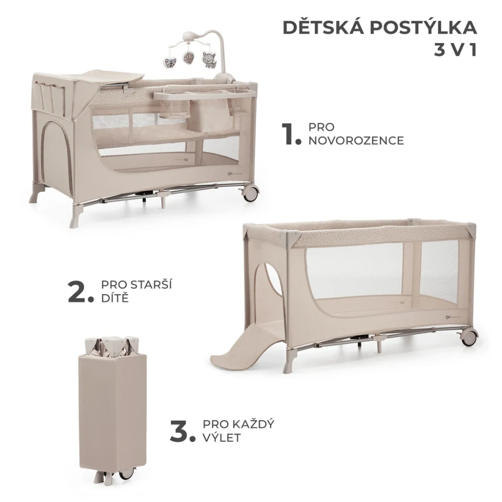 KINDERKRAFT Postýlka cestovní Joy 2 s doplňky Beige