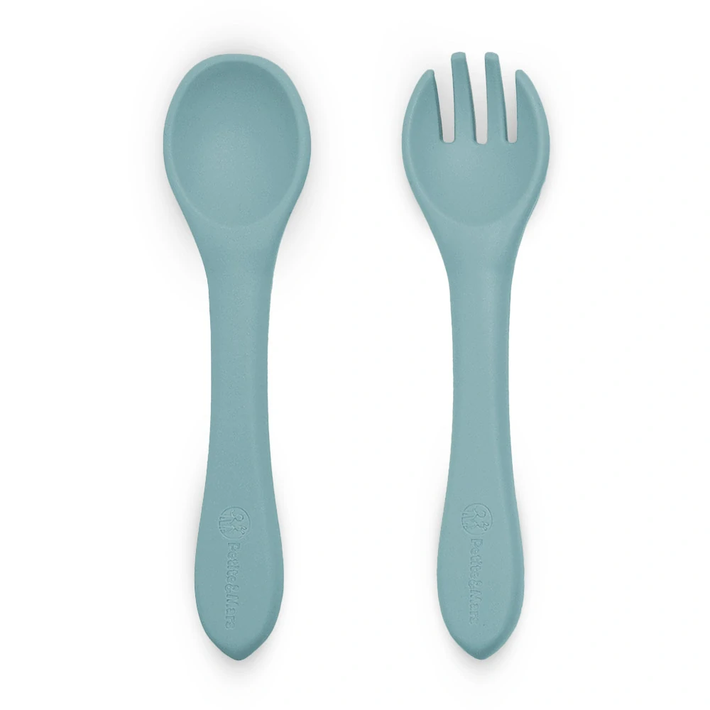 PETITE&MARS Příbor silikonový Take&Match Frosted Sky 6m+