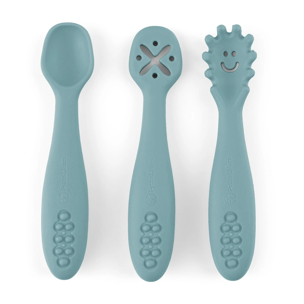 PETITE&MARS Set 3 ks silikonových tréninkových lžiček Take&Match Frosted Sky 6m+