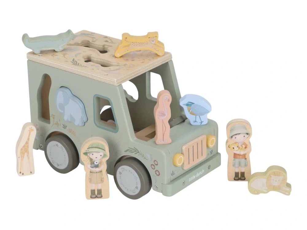Little Dutch Auto s vkládacími tvary dřevěné Safari Friends