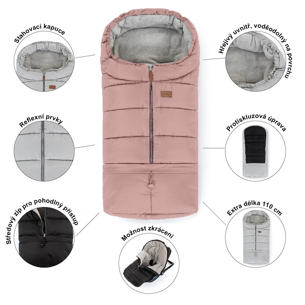 PETITE&MARS Zimní set fusak Jibot 3v1 + rukavice na kočárek Dusty Pink