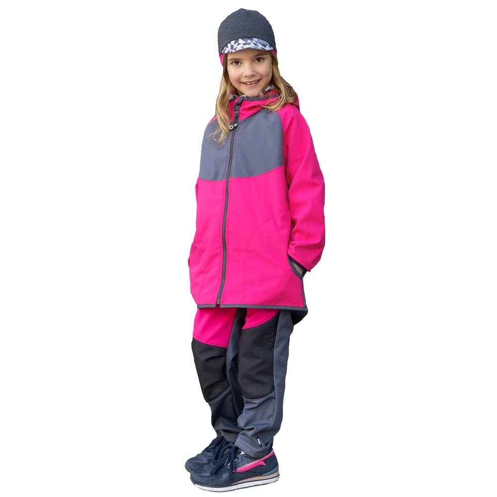 Dětské Softshellové Kalhoty s Fleecem Unuo Pružné Flexi Tmavě šedá/Fuchsiová velikost 110/116