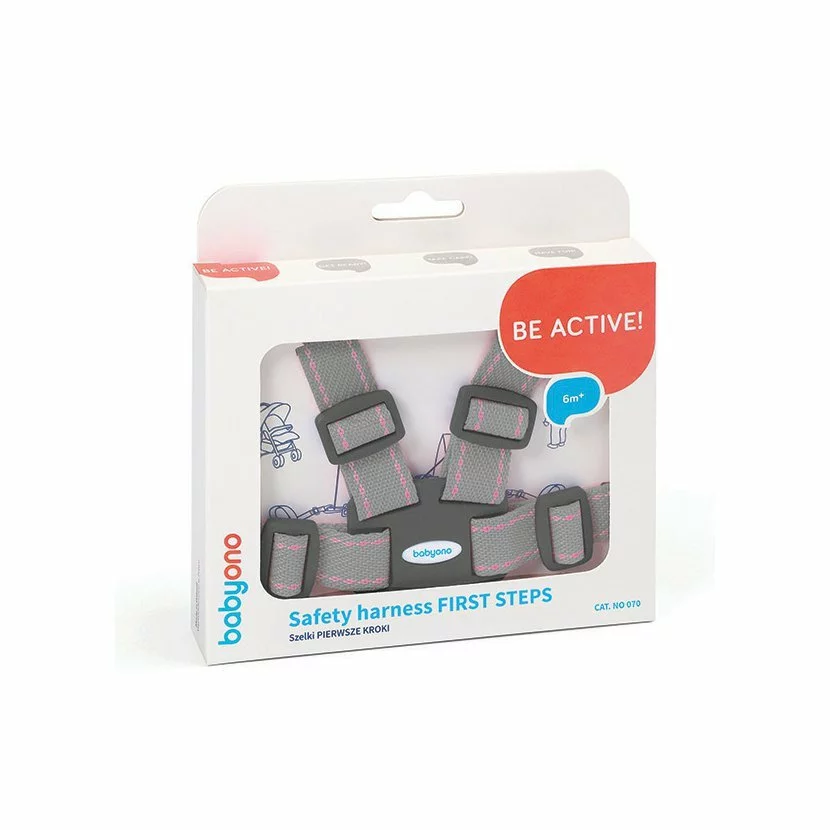 BabyOno bezpečnostní řemínky/kšíry šedo/růžové