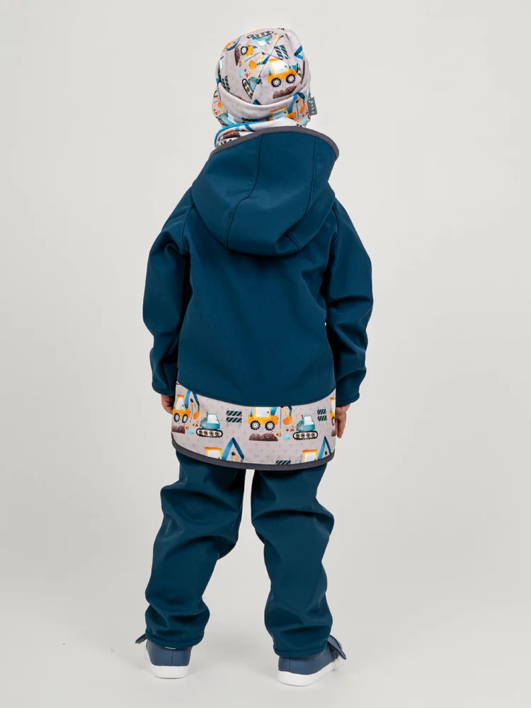 Dětská softshellová bunda Unuo s fleecem Basic Kobaltová Bagry velikost 86/92