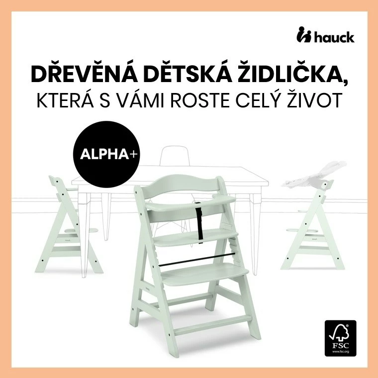 Jídelní dřevěná židle Hauck Alpha+ Mint