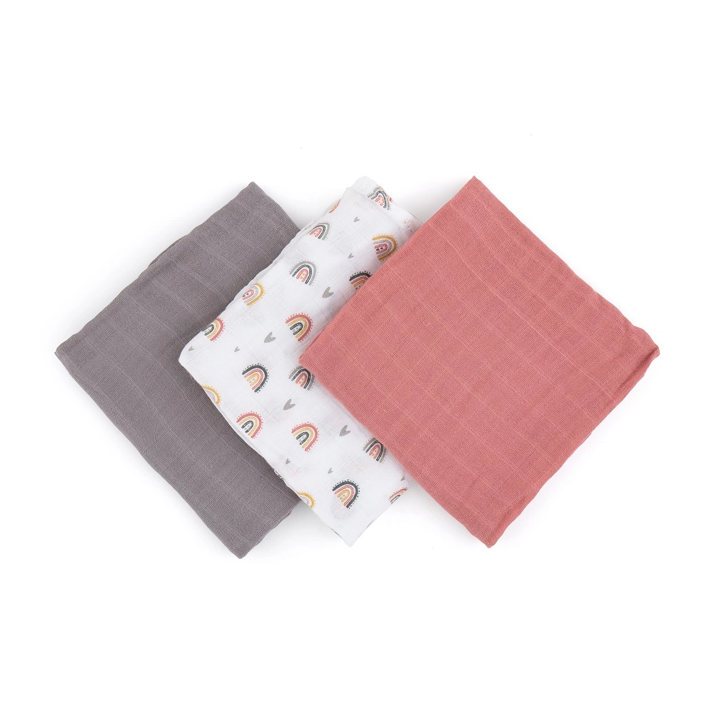 PETITE&MARS Sada plenek bambusová mušelínová 3ks 68x68 cm Moussy Rose Rainbow