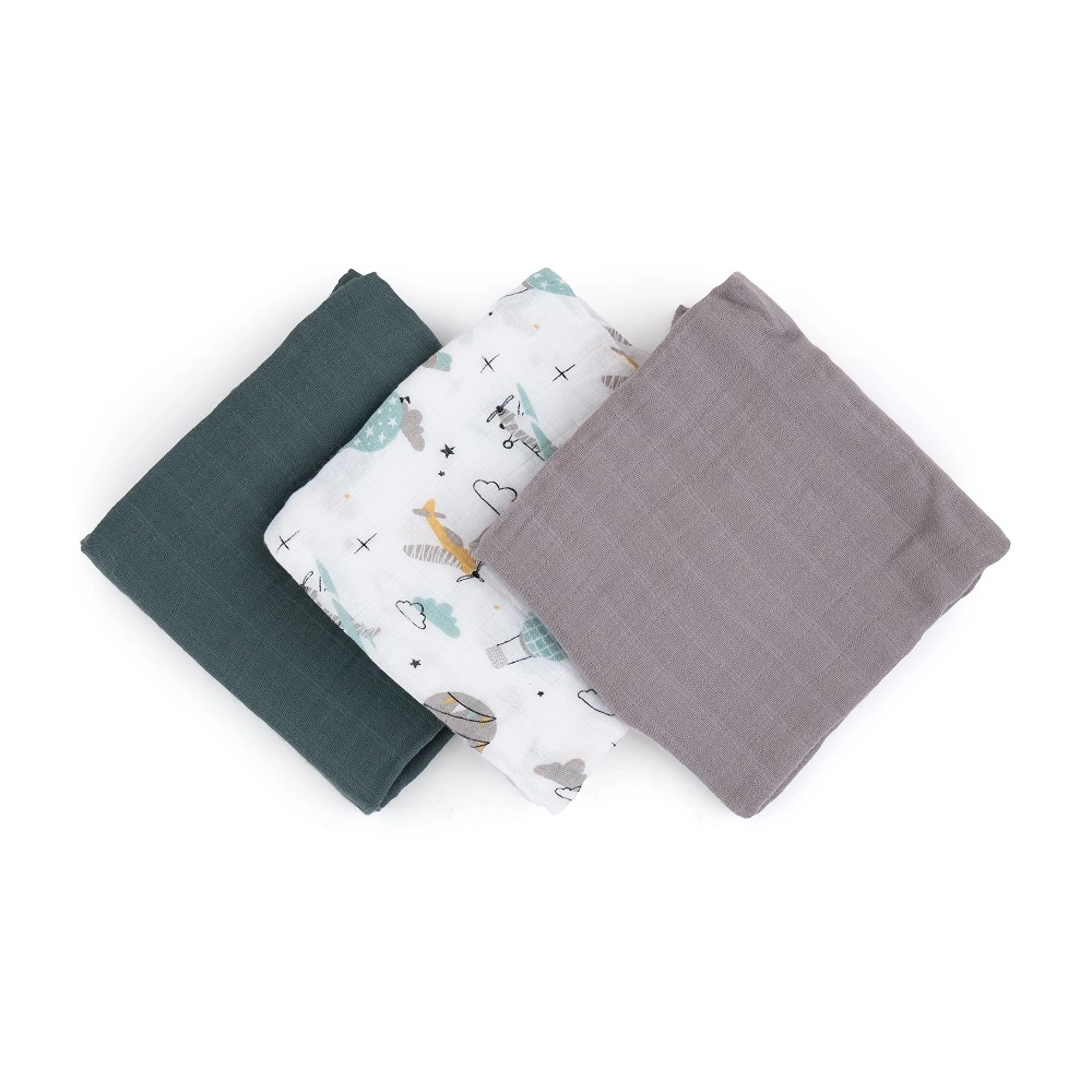 PETITE&MARS Sada plenek bambusová mušelínová 3ks 68x68 cm Moussy Grey Planes