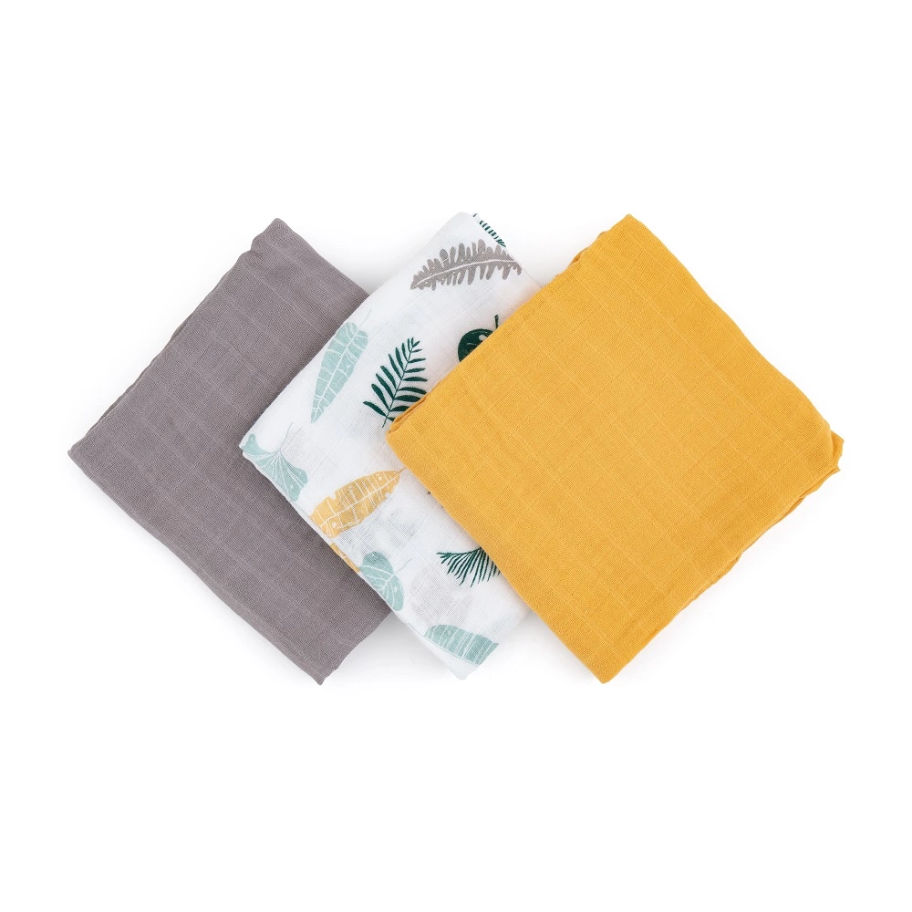 PETITE&MARS Sada plenek bambusová mušelínová 3ks 68x68 cm Moussy Ochre Leaves