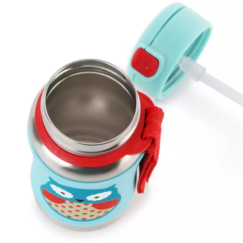 SKIP HOP Zoo Láhev s brčkem na vodu nerez Sovička 12m+