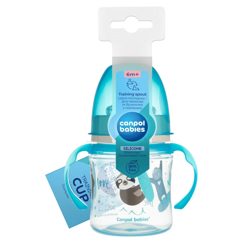 Canpol babies Tréninkový hrneček EXOTIC ANIMALS 120ml modrý