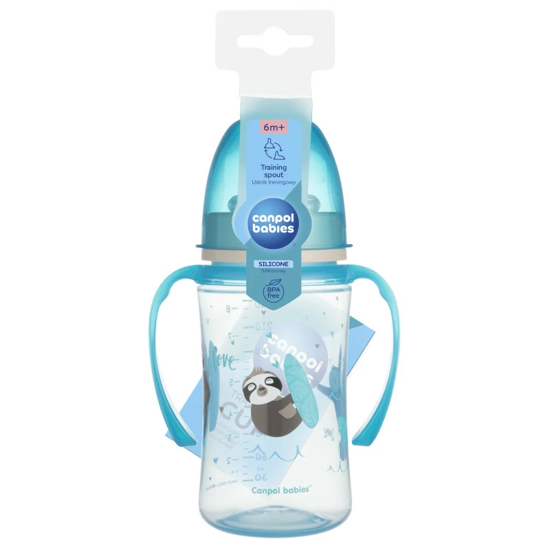 Canpol babies Tréninkový hrneček EXOTIC ANIMALS 240ml modrý