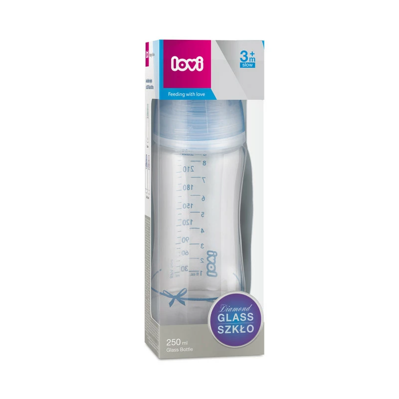 LOVI Lahev skleněná 250ml BABY SHOWER modrá