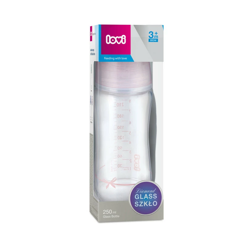 LOVI Lahev skleněná 250ml BABY SHOWER růžová