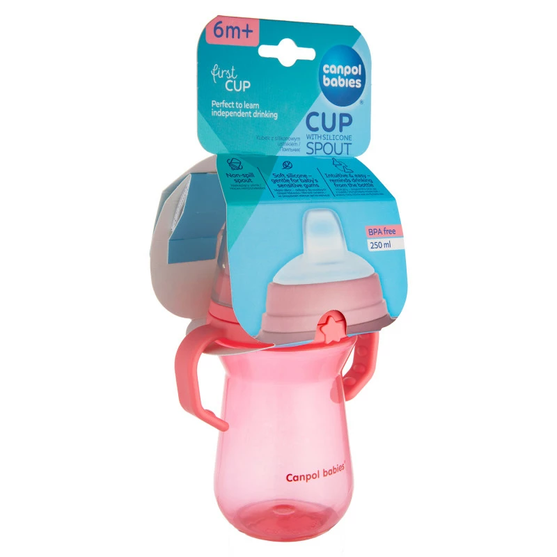 Canpol babies Hrneček se silikonovým pítkem FirstCup 250ml růžový