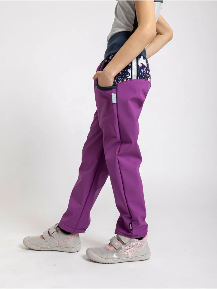 Dětské Softshellové Kalhoty s Fleecem Unuo Basic Ostružinová Jednorožci velikost 128/134
