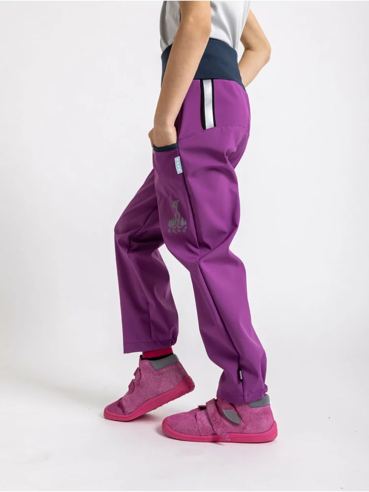 Dětské softshellové kalhoty Unuo s fleecem Basic ostružinová velikost 104/110