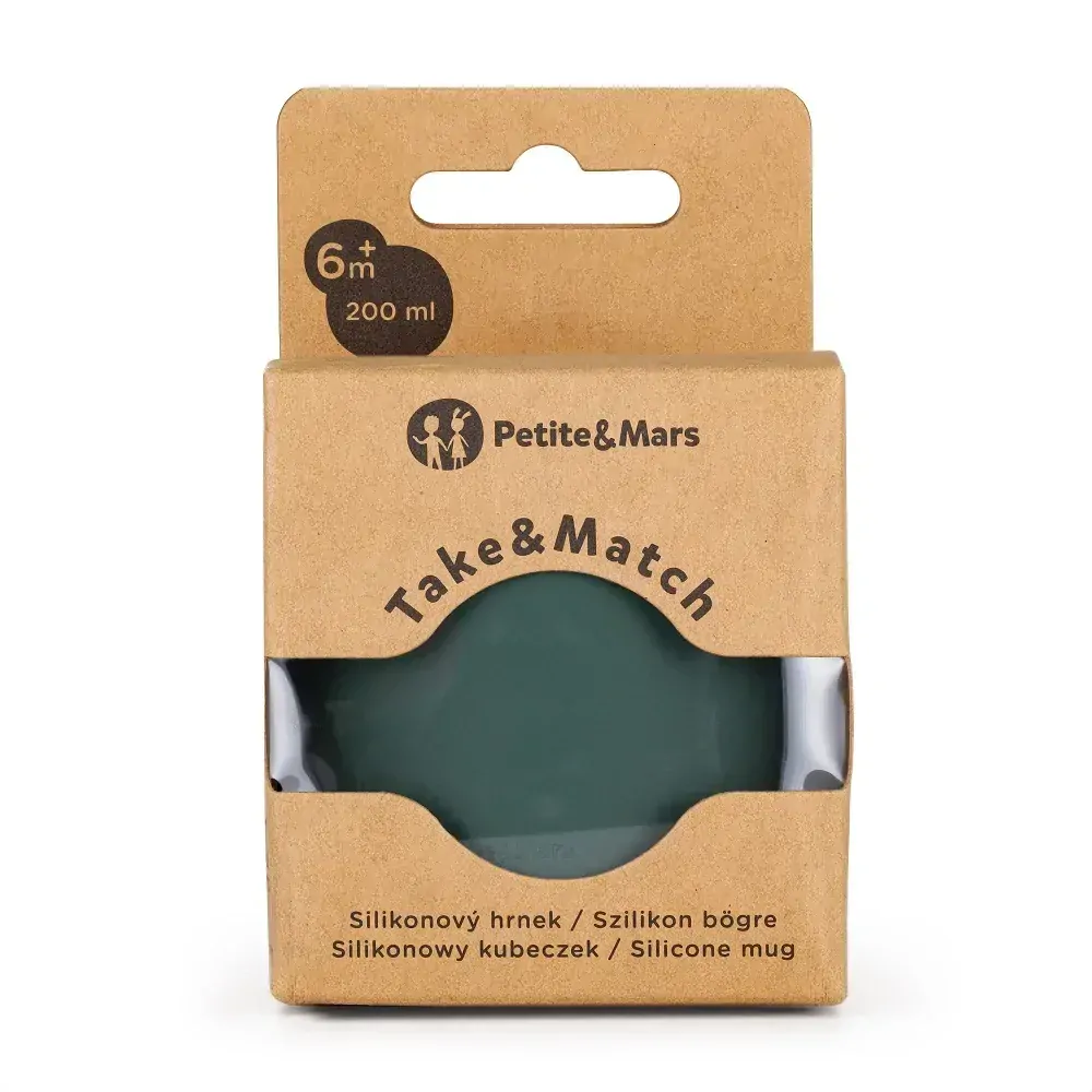 PETITE&MARS Hrnek silikonový Take&Match Misty Green 6m+