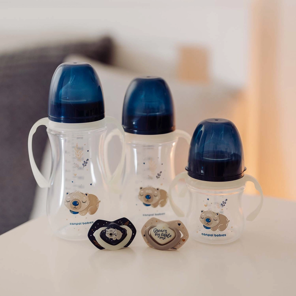 Canpol babies Antikoliková lahev EasyStart se svítícími úchyty SLEEPY KOALA 240ml modrá