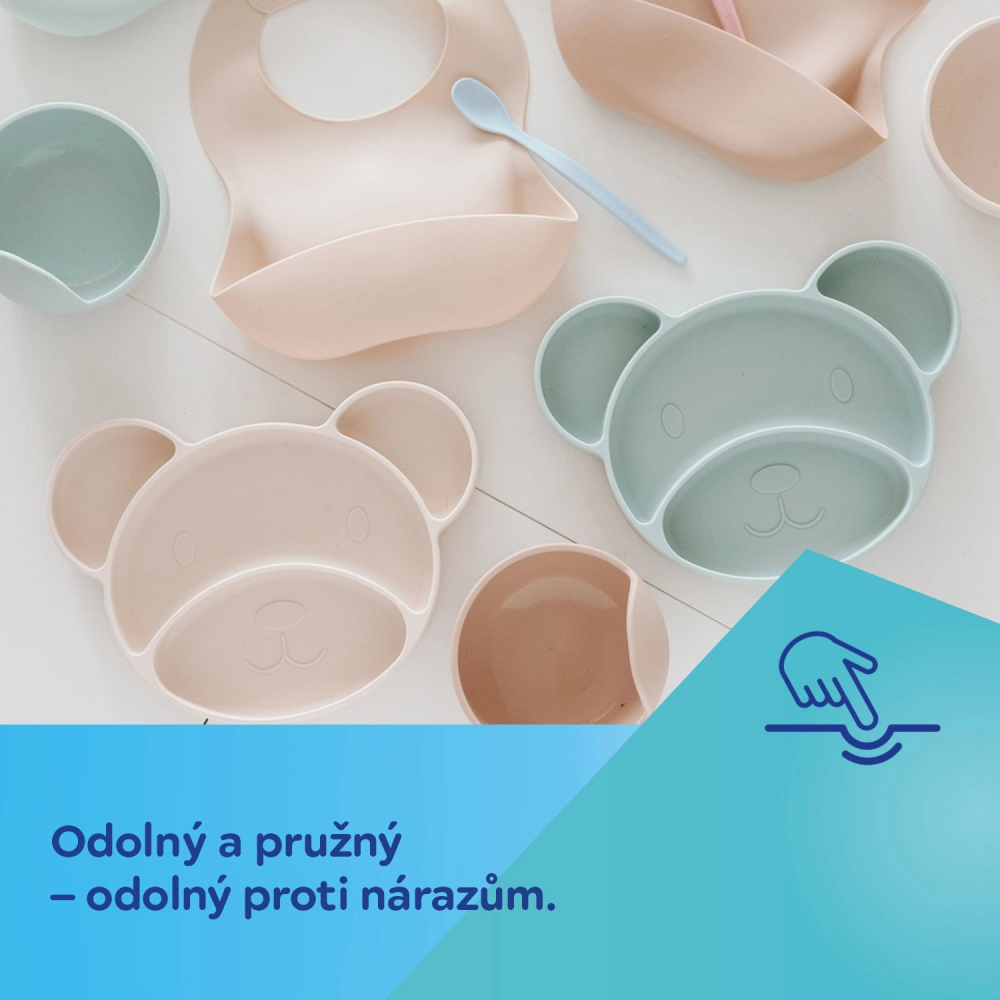Canpol babies Silikonový dělený talíř s přísavkou Medvídek krémový