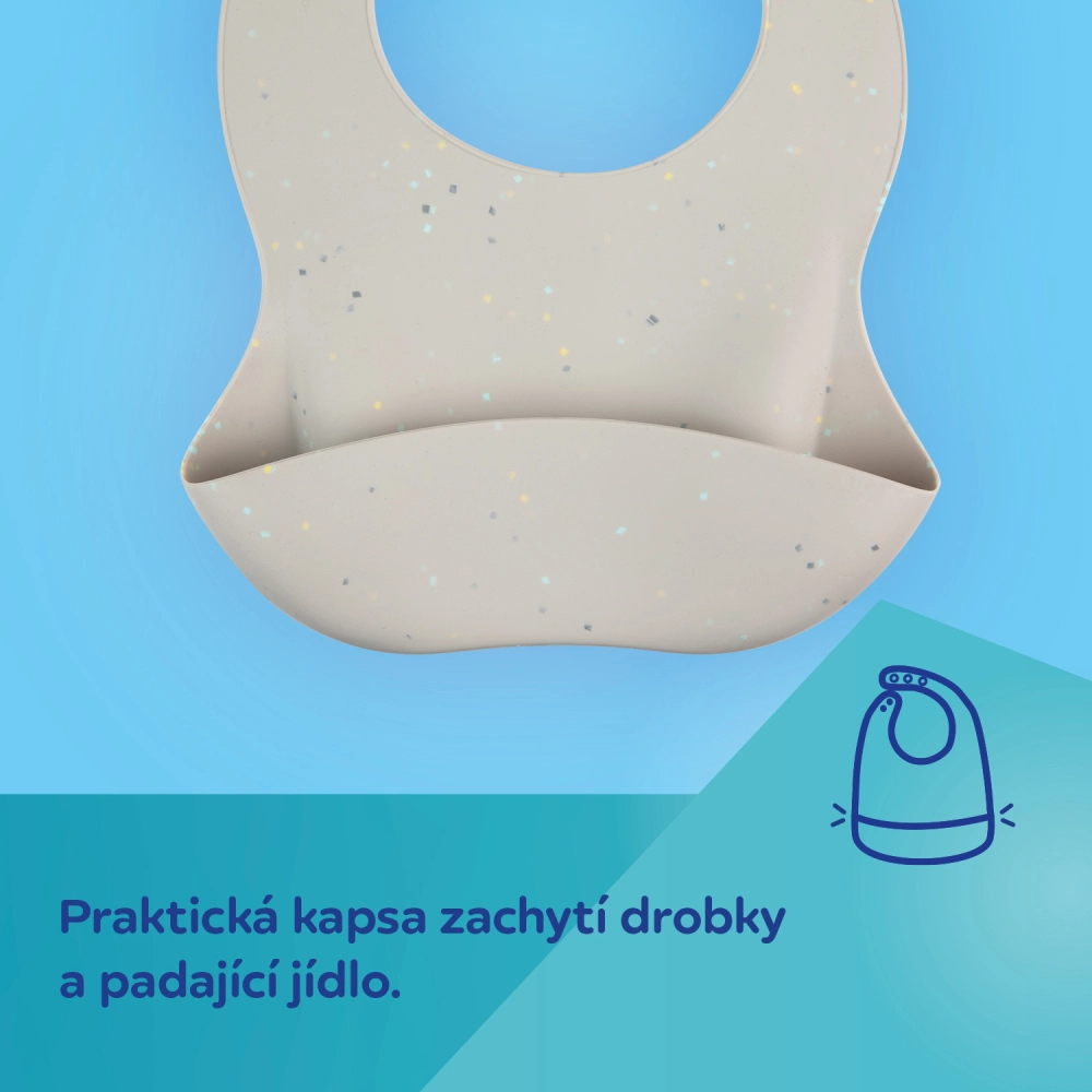 Canpol babies Silikonový bryndák s kapsou DOTS béžový