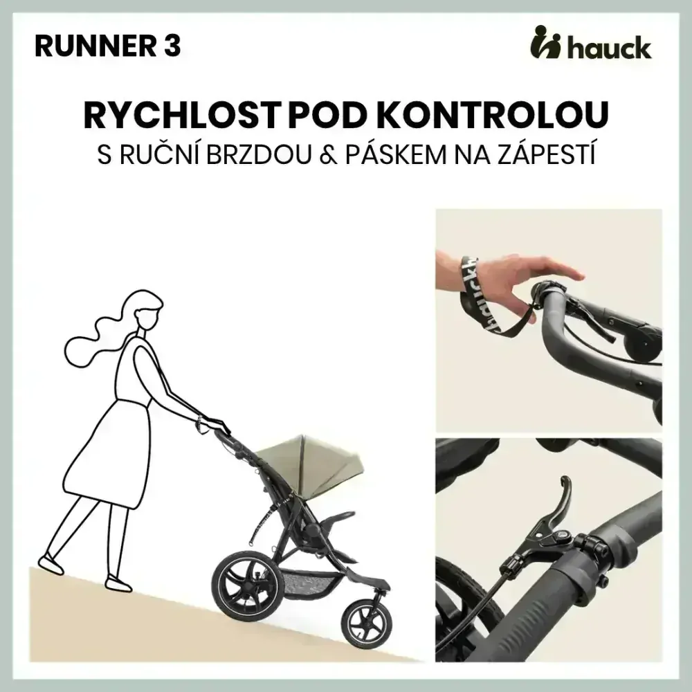 Hauck Sporťák Runner 3 s ruční brzdou Olive