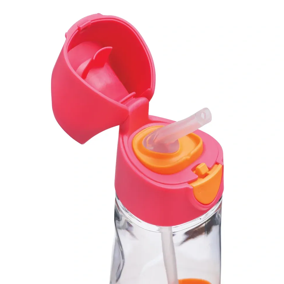 b.box Lahev na pití s brčkem 450 ml - Růžová/oranžová