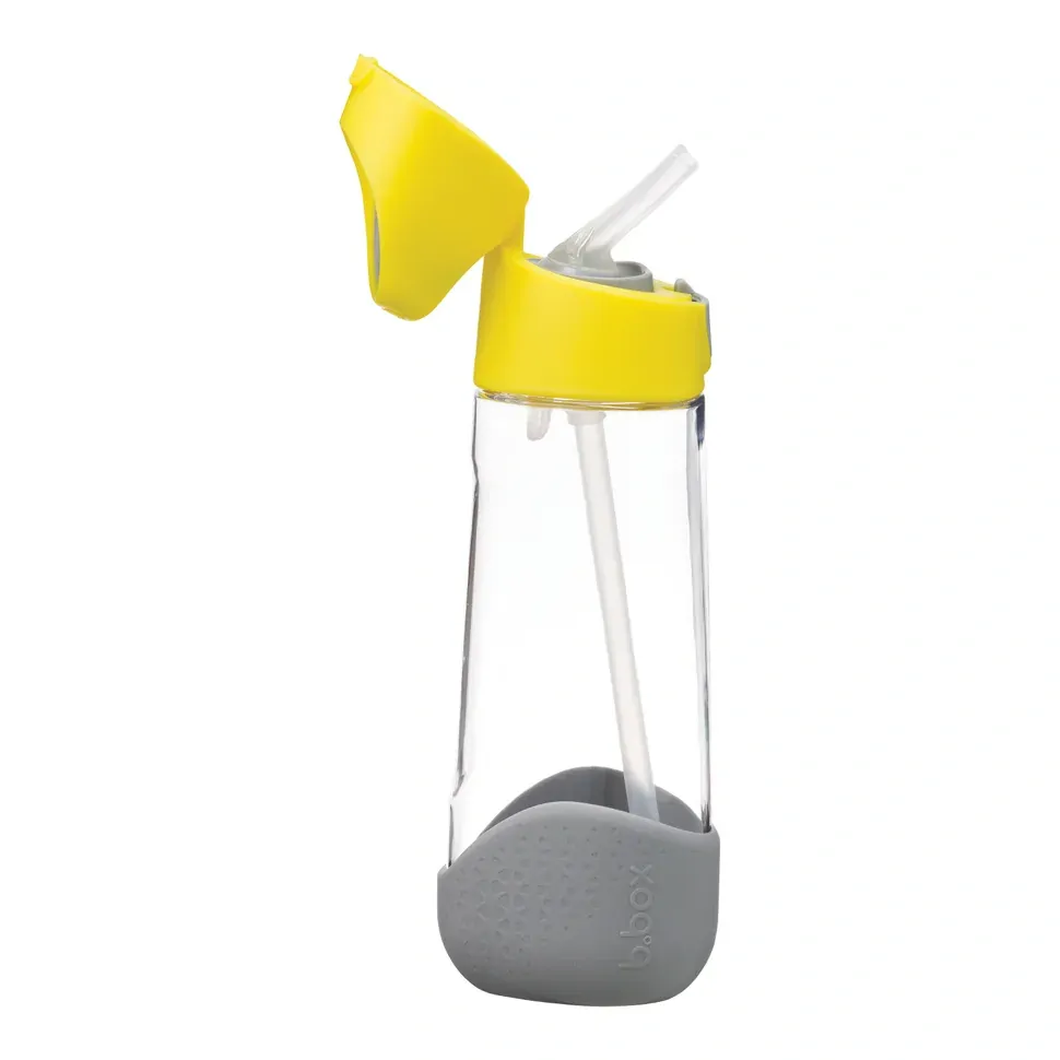 b.box Lahev na pití s brčkem 600 ml - Žlutá/Šedá