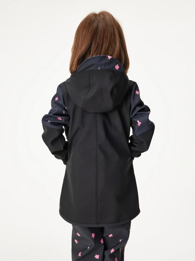 Unuo, Dívčí softshellový kabát s fleecem Street, Černá, Květiny