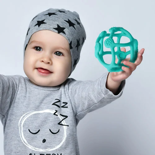 BABYONO Kousátko silikonové Ortho míček modrý 0m+