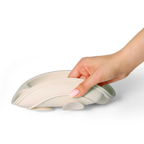 BABYONO Talíř silikonový s přísavkou - beige 6m+