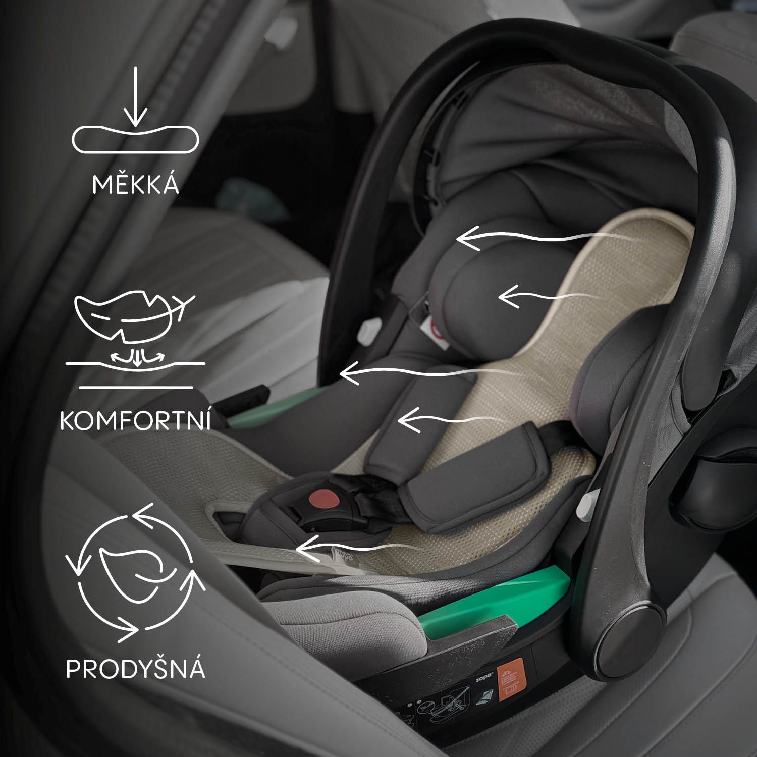 Prodyšná podložka do autosedačky Zopa Breeze sk. 0+ - Boss Grey