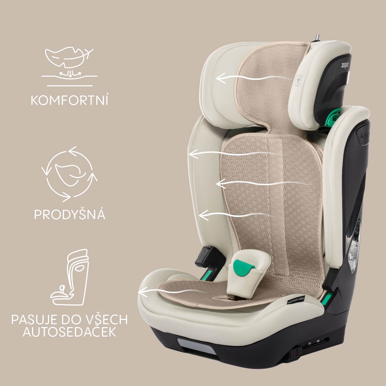Prodyšná podložka do autosedačky Zopa Breeze sk. 2/3 - Ivory Beige