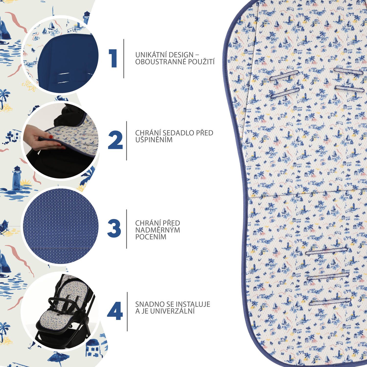 Podložka do kočárku prodyšná Breeze Sailor Blue