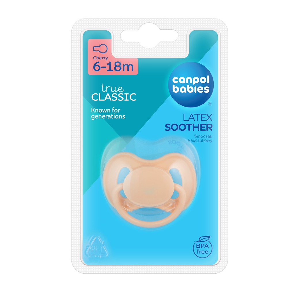 Canpol babies Dudlík 6-18m kaučukový třešinka 1ks NUDE krémový