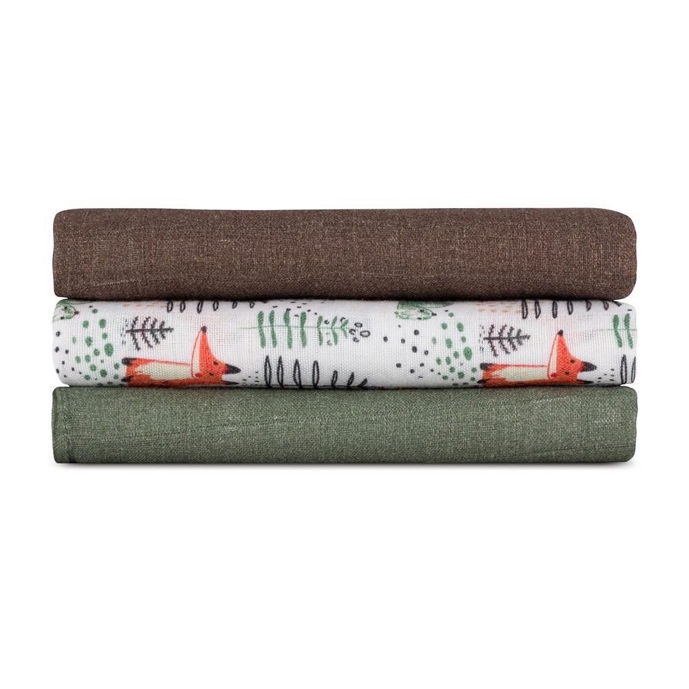 PETITE&MARS Sada plen bambusová mušelínová 3ks Moussy Forest Fox  68 x 68 cm