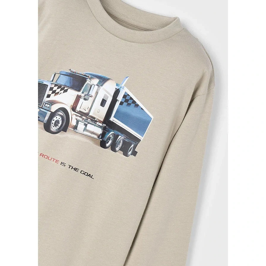 Chlapecké triko dlouhý rukáv s kamionem Mayoral 4085-20 béžové
