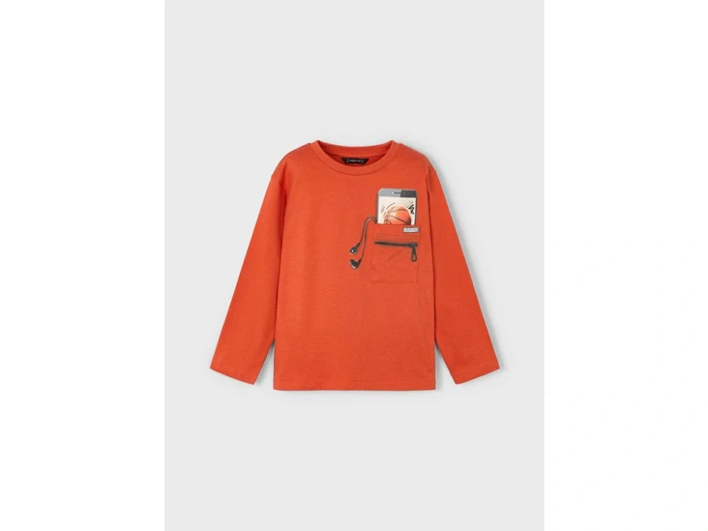 Chlapecké triko dlouhý rukáv Mayoral  s telefonem s kapse 4078-88 oranžové velikost 122