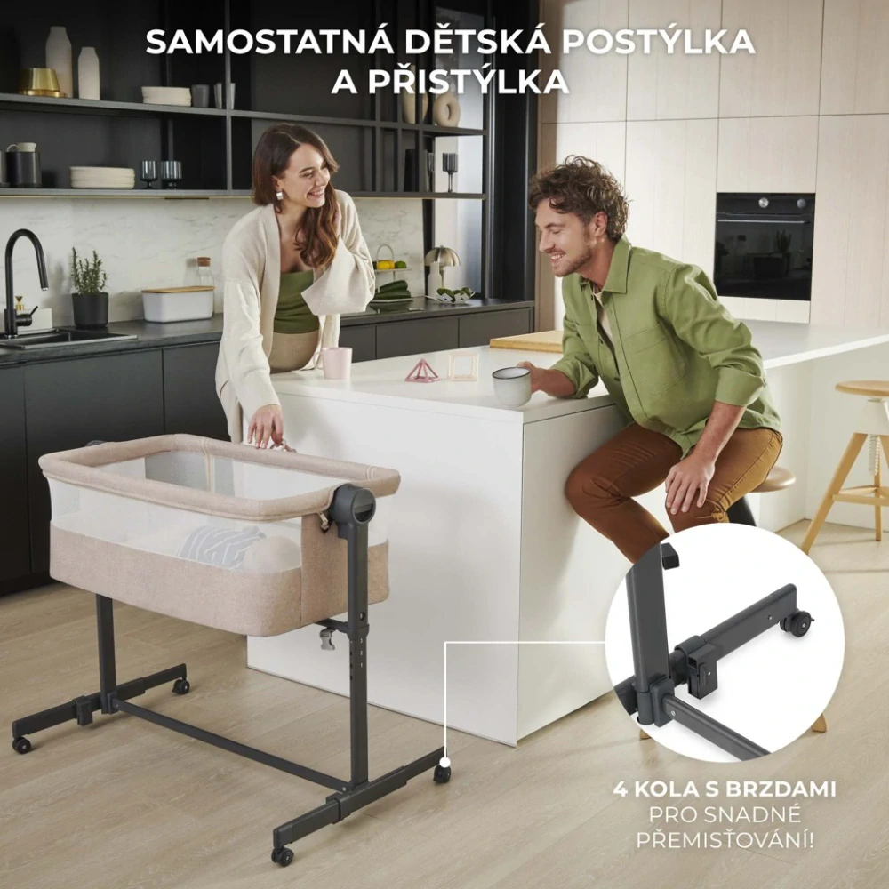 KINDERKRAFT Postýlka dětská polohovatelná Neste Up2 Full Light Grey