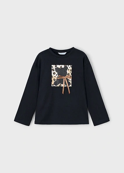 Dívčí triko dlouhý rukáv s medvídkem Mayoral černé 4010-72