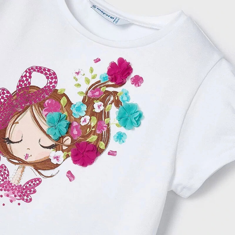 Dívčí triko krátký rukáv Mayoral 3080-19 bílé