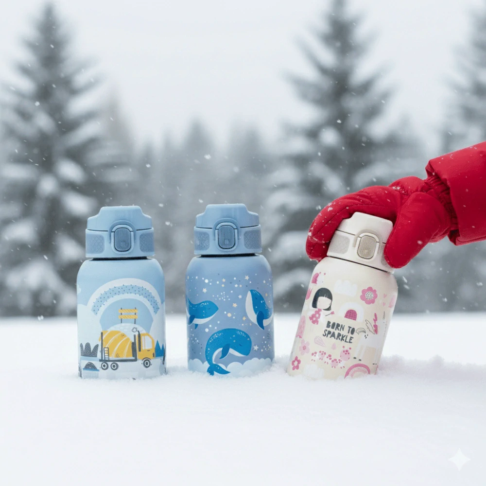 PETITE&MARS Láhev nerezová termo se slámkou 350 ml Whale Song 12m+