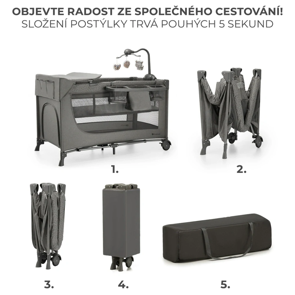 KINDERKRAFT Postýlka cestovní Joy 2 s doplňky Dark Grey