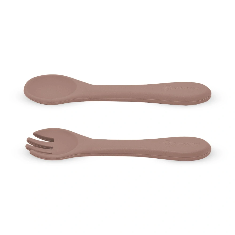 PETITE&MARS Příbor silikonový Take&Match Velvet Latte 6m+
