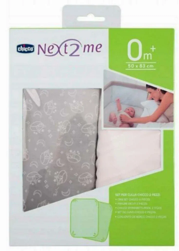 CHICCO Prostěradlo na postýlku Next2Me 2 kusy - Grey fox