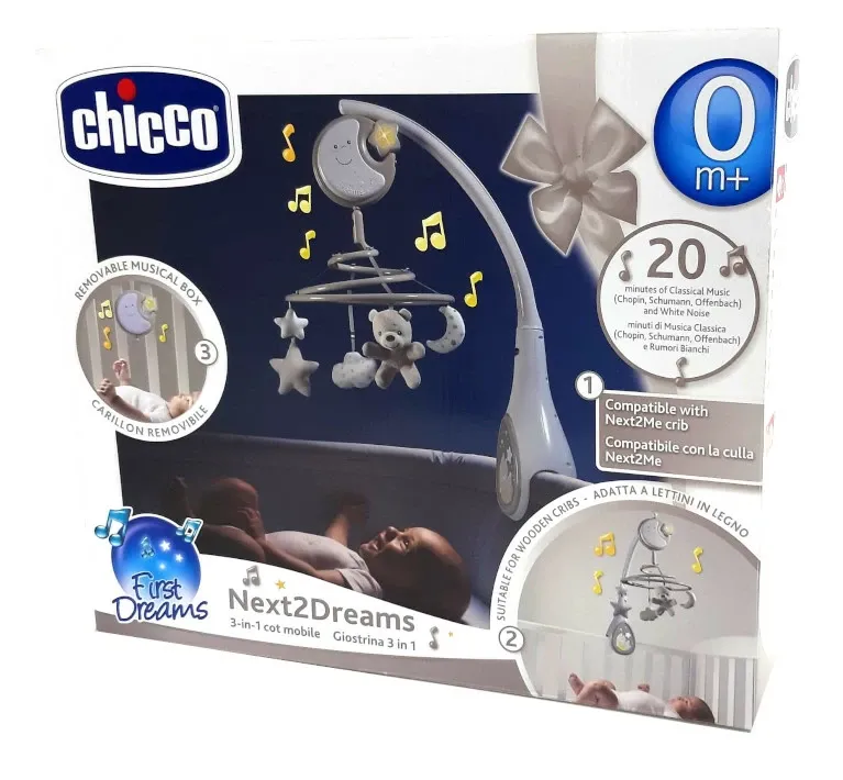 CHICCO Kolotoč nad postýlku a závěsná hračka 3v1 Next2Dreams neutral 0m+