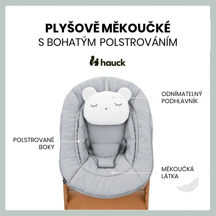 Hauck Alpha+ dřevěná židle+novorozenecký set Pre, 0m+, Nature Grey