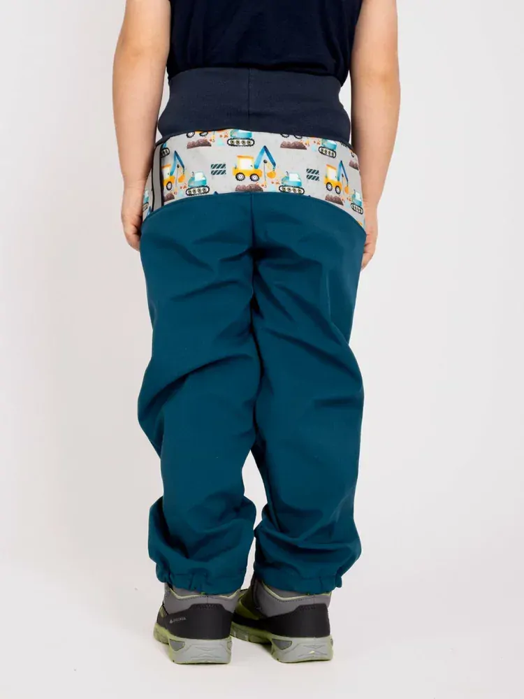 Dětské softshellové kalhoty Unuo s fleecem Basic kobaltová Bagry velikost 98/104